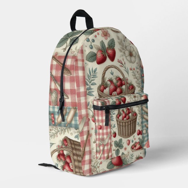 Fruit Basket Gingham Fun Printed Backpack (Back Corner Left)
