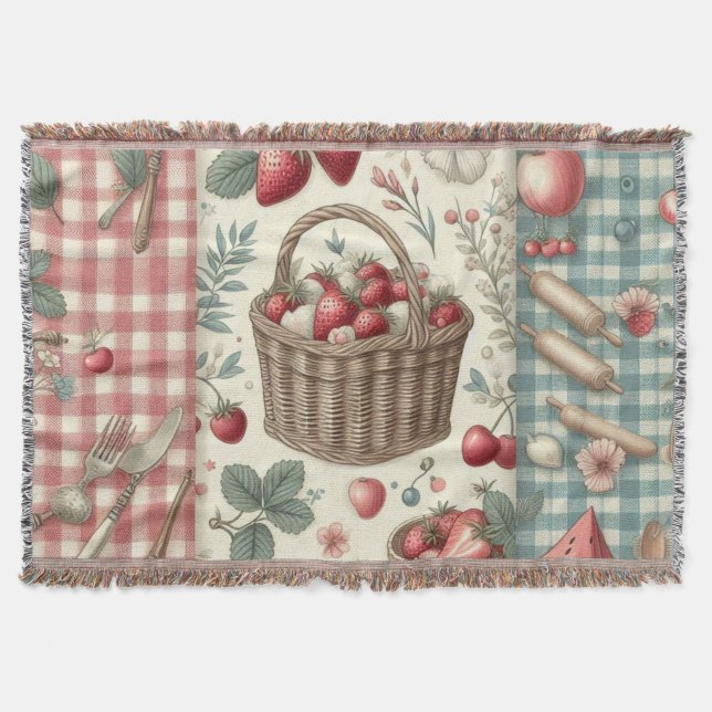 Fruit Basket Gingham Fun Throw Blanket (Front)