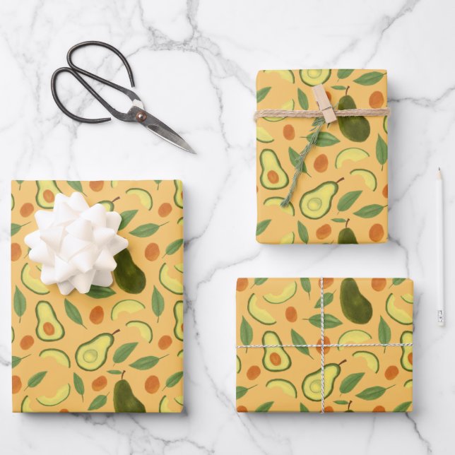 Fruit Basket Pattern Collection - Avocado Wrapping Paper Sheets (Front)