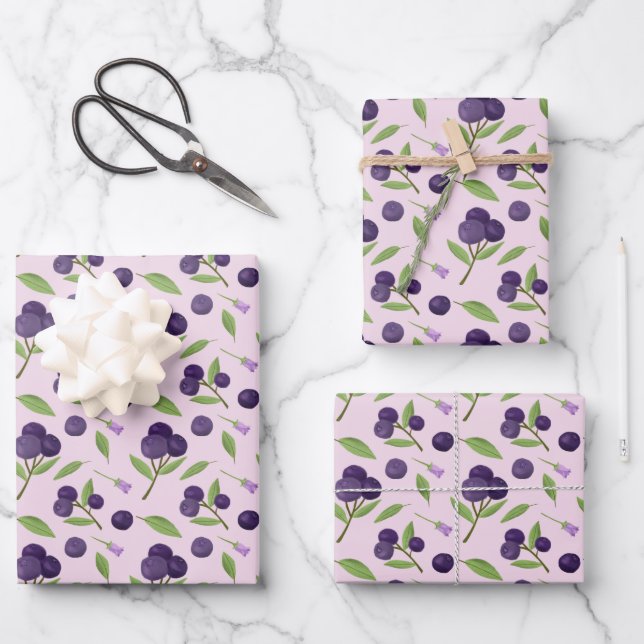 Fruit Basket Pattern Collection - Blueberries  Wrapping Paper Sheets (Front)