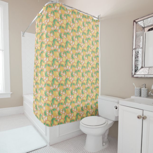 Fruit Basket Pattern Collection - Lemon Shower Curtain (In Situ)