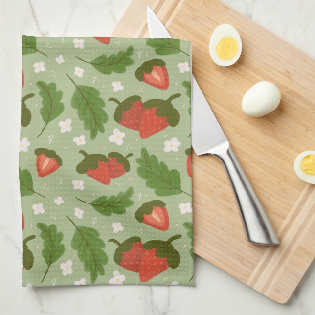 Fruit Basket Pattern Collection - Strawberries Kitchen Towel (Quarter Fold)