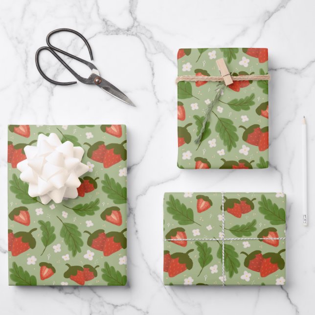 Fruit Basket Pattern Collection - Strawberries Wrapping Paper Sheets (Front)