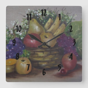 fruit basket square wall clock