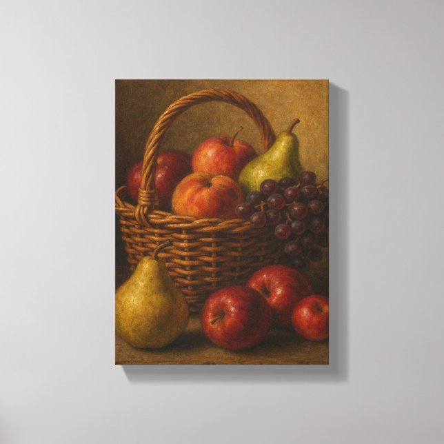 Fruit Basket Still Life with Pears and Apples Canvas Print (Front)