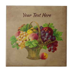 Fruit Basket Vintage Art Personalized Ceramic Tile