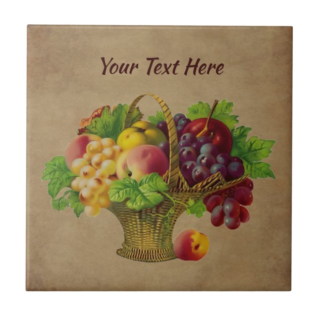 Fruit Basket Vintage Art Personalized Ceramic Tile (Front)