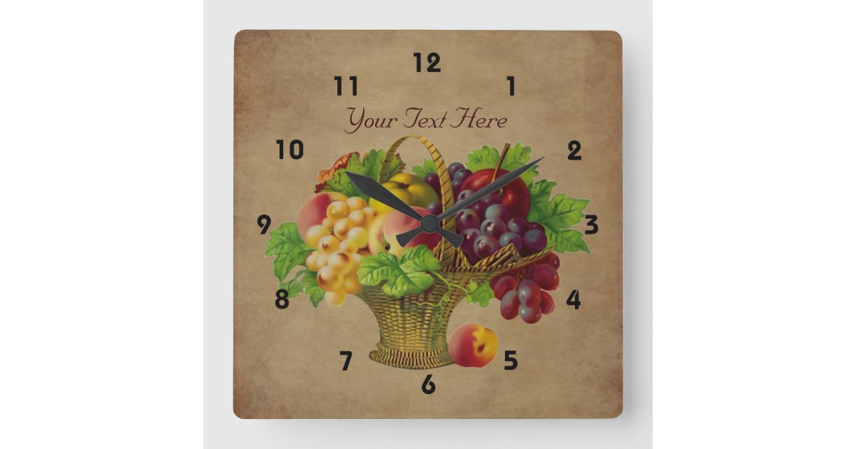 Fruit Basket Vintage Art Square Wall Clock Zazzle