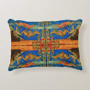 Fruit bat Stained glass look mosaic blue orange Accent Pillow