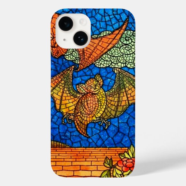 Fruit bat Stained glass look mosaic blue orange Case-Mate iPhone Case (Back)