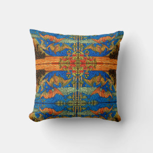 Fruit bat vintage mosaic look blue orange throw pillow
