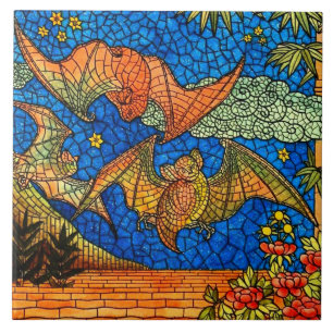 Fruit bat vintage Stained glass look mosaic Ceramic Tile