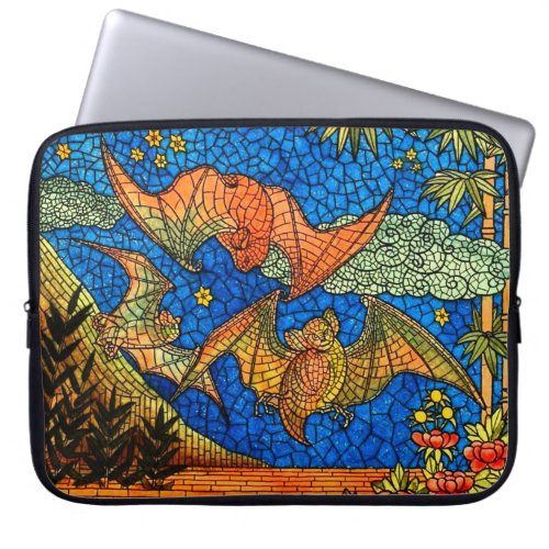 Fruit bat vintage Stained glass look mosaic Laptop Sleeve