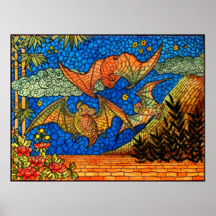Fruit bat vintage Stained glass look mosaic Poster