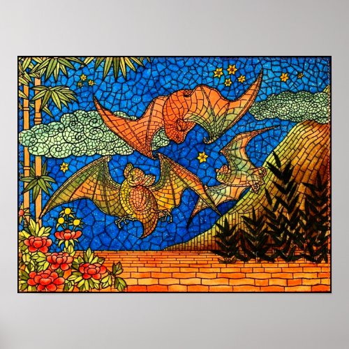 Fruit bat vintage Stained glass look mosaic Poster