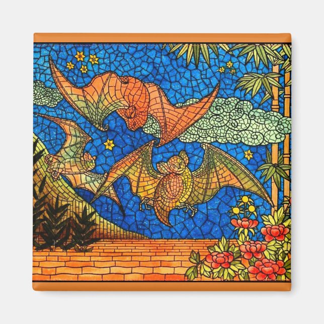 Fruit bat vintage Stained glass mosaic look Magnet (Front)
