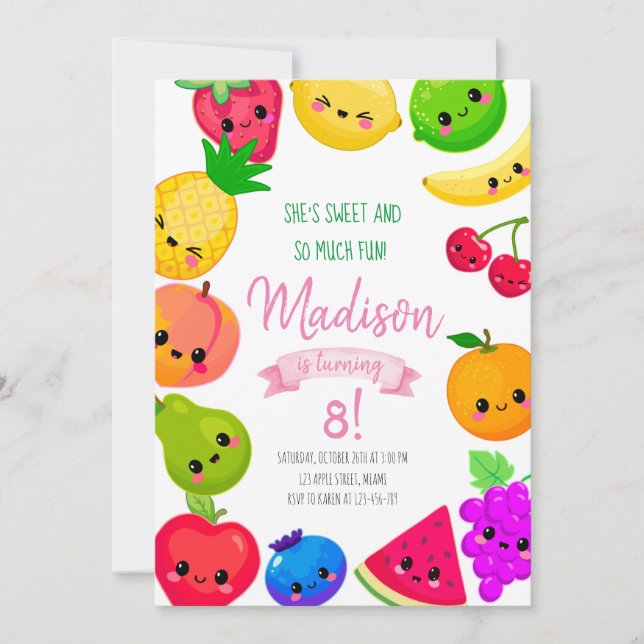 Fruit Birthday Invitation, Tutti Frutti Invitation (Front)