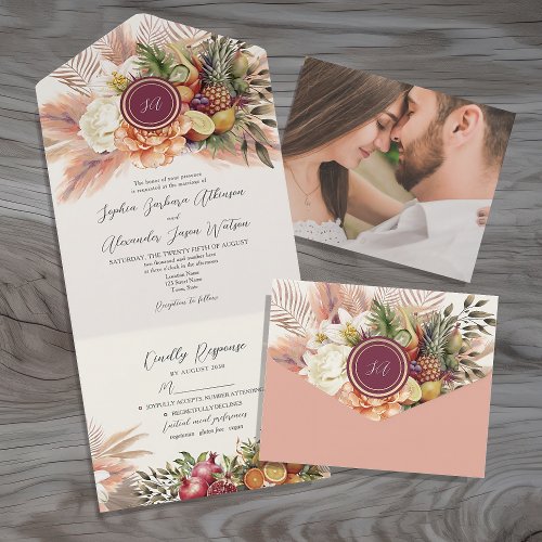 Fruit Boho Floral Wedding All In One Invitation