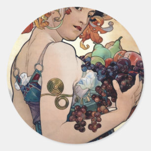 Fruit by Alfons Mucha 1897 Classic Round Sticker