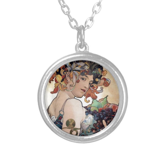 Fruit by Alfons Mucha 1897 Silver Plated Necklace (Front)