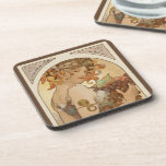 Fruit by Alphonse Mucha, Vintage Art Nouveau Beverage Coaster