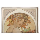 Fruit by Alphonse Mucha, Vintage Art Nouveau Cloth Placemat