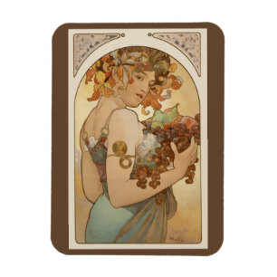 Fruit by Alphonse Mucha, Vintage Art Nouveau Magnet