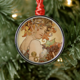 Fruit by Alphonse Mucha, Vintage Art Nouveau Metal Ornament
