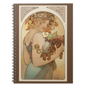 Fruit by Alphonse Mucha, Vintage Art Nouveau Notebook