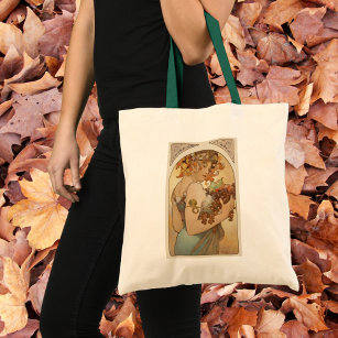 Leather Tote Bag Mucha Reverie Art Nouveau Shoulder Bag 