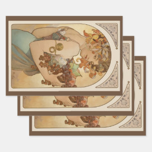 Fruit by Alphonse Mucha, Vintage Art Nouveau Wrapping Paper Sheets