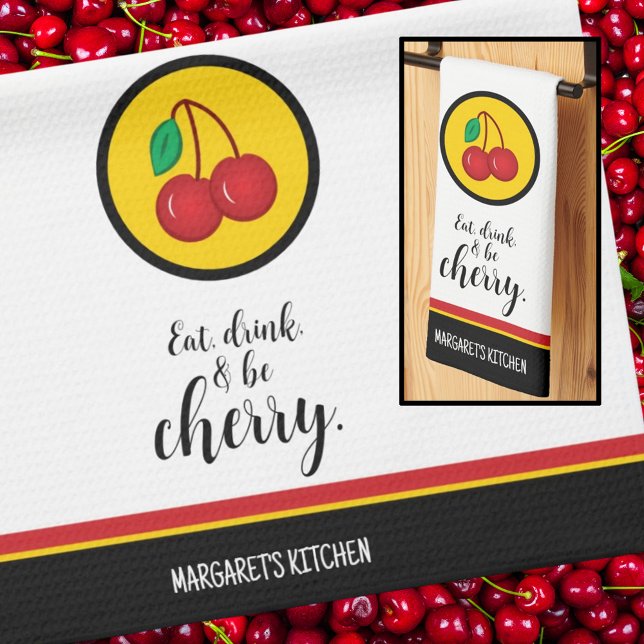 Fruit Cherries Red Yellow Simple Funny Kitchen Towel (Creator Uploaded)