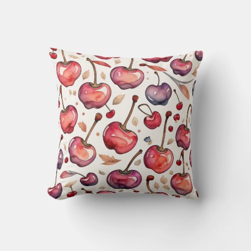 Fruit Cherry Watercolor Throw Pillow