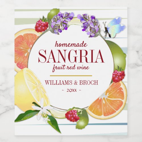 Fruit Citrus Sangria Wedding Wine Label