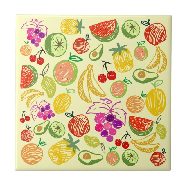 Fruit Doodle Pattern Ceramic Tile (Front)