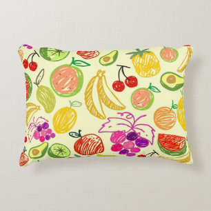 Fruit Doodle Pattern Reversible Yellow Accent Pillow