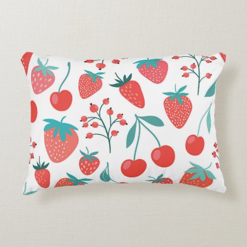Fruit doodle strawberries cherries pattern accent pillow