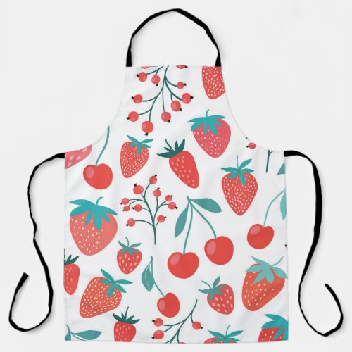 Fruit doodle strawberries cherries pattern apron