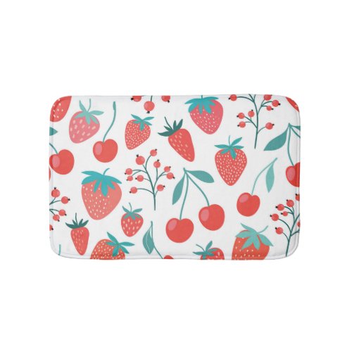 Fruit doodle strawberries cherries pattern bath mat