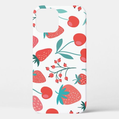 Fruit doodle strawberries cherries pattern iPhone 12 case