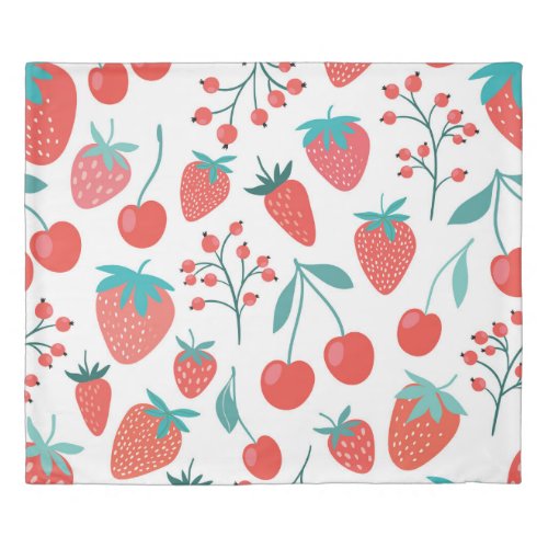 Fruit doodle strawberries cherries pattern duvet cover