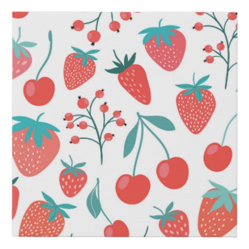 Fruit doodle strawberries cherries pattern faux canvas print