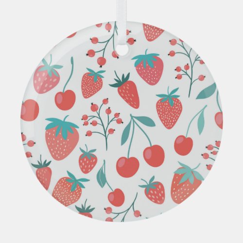 Fruit doodle strawberries cherries pattern glass ornament