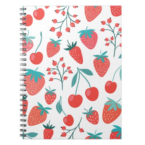 Fruit doodle strawberries cherries pattern notebook
