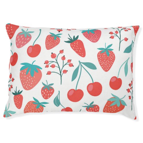Fruit doodle strawberries cherries pattern pet bed