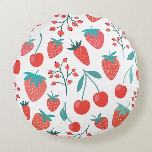 Fruit doodle strawberries cherries pattern round pillow