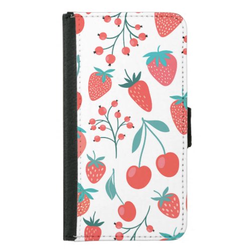 Fruit doodle strawberries cherries pattern samsung galaxy s5 wallet case