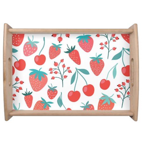 Fruit doodle strawberries cherries pattern serving tray