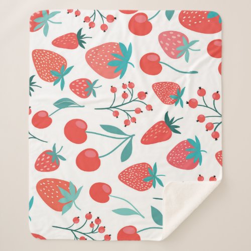 Fruit doodle strawberries cherries pattern sherpa blanket
