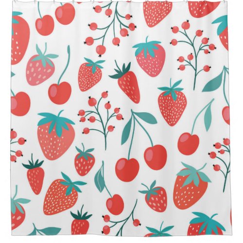 Fruit doodle strawberries cherries pattern shower curtain